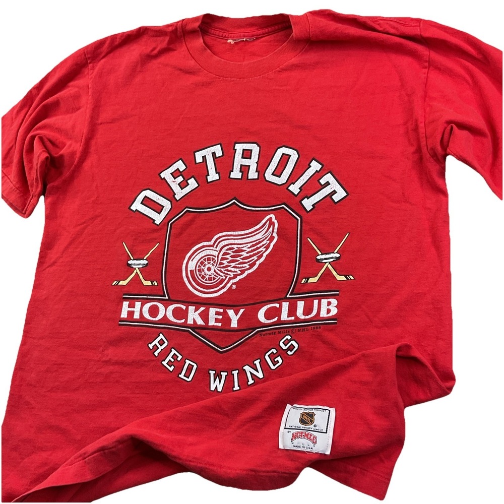 Detroit Red Wings T-Shirt Mens L NHL 1988 Nutmeg Mills 80s USA Hockey Vintage